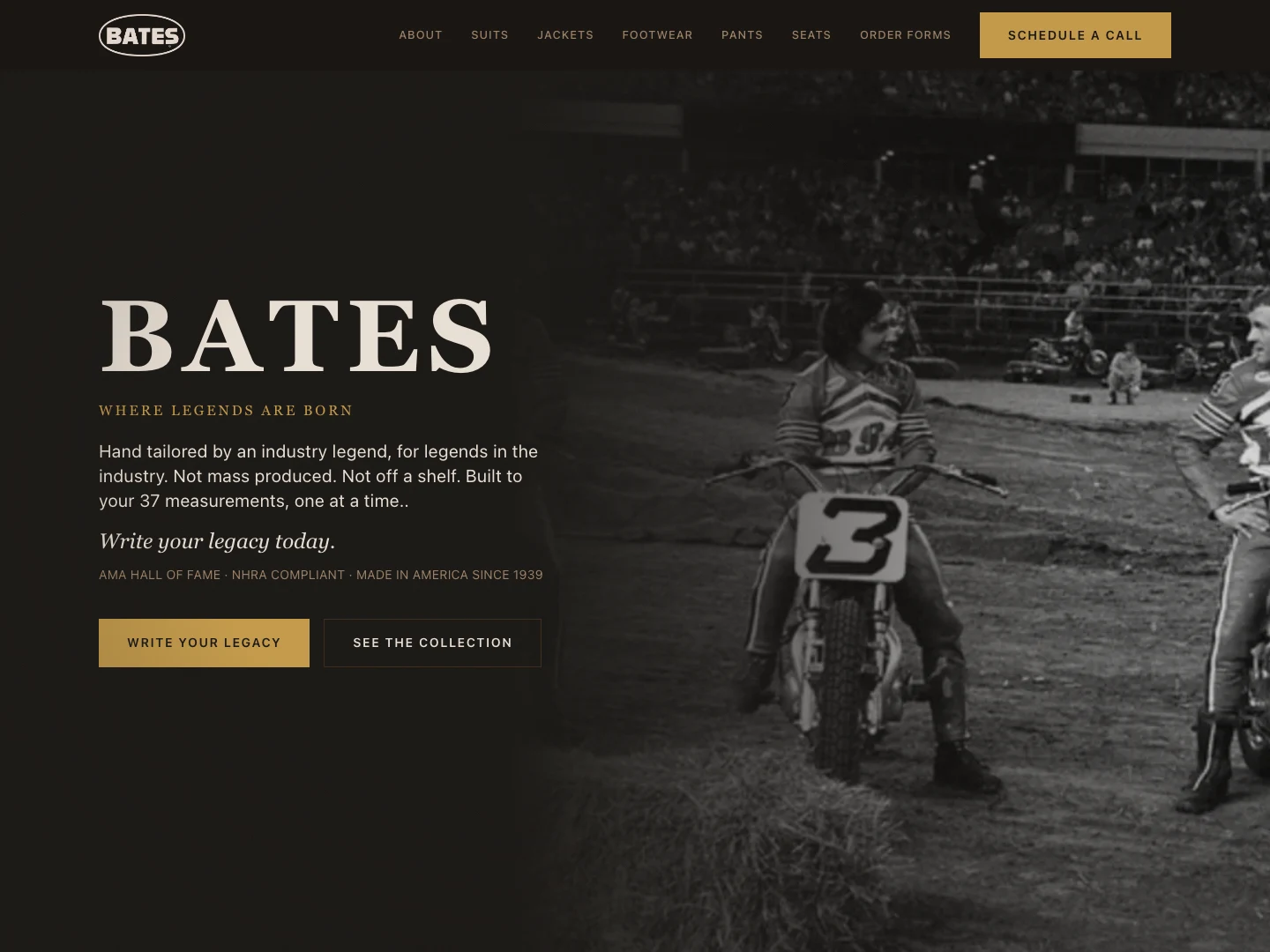 Bates Leathers website screenshot - built by Bob & Alice